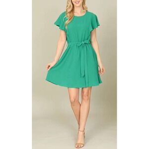 L Love Green Flutter Sleeve Ruffle Mini Dress Small
